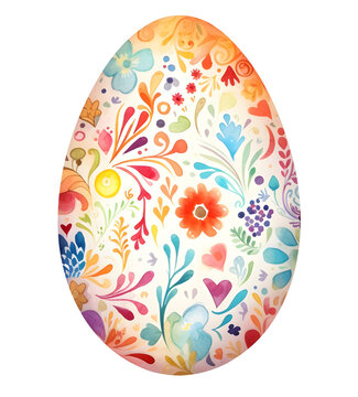 Watercolor vintage doodle floral Easter egg sticker element illustration for banner print template background decoration