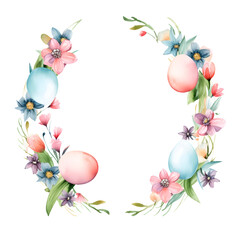 Naklejka na ściany i meble Watercolor pastel Easter egg and flowers wreath illustration element for spring holiday-themed decoration