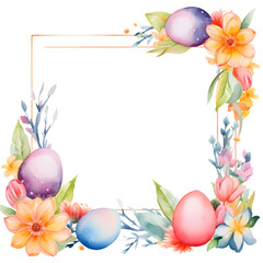 Naklejka na ściany i meble Watercolor Easter square frame with spring flowers and eggs illustration element for holiday festival celebration decoration