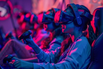 Obraz premium VR Parasailing Mixed Virtual Reality Goggles for Landscape. Augmented reality Glasses Power Plant Simulations. Future Technology technology trends Headset Gadget and User Experience Wearable Equipment