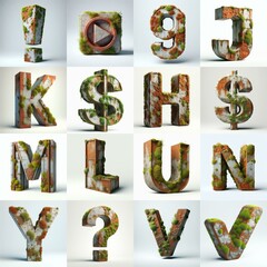 Naklejka premium 3D Lettering Typeface That Blends Rusty concrete With Moss. AI generated illustration
