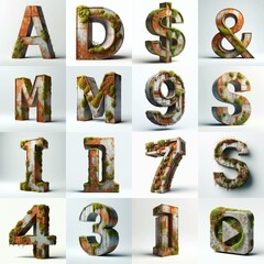 Fototapeta premium 3D Lettering Typeface That Blends Rusty concrete With Moss. AI generated illustration