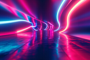 Long exposure shows streaks of vibrant, colorful lights in a tunnel, creating a mesmerizing visual effect
