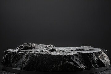Empty black rock podium over black background Generative Ai 