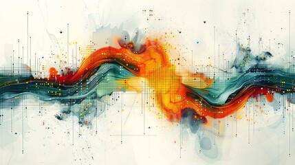 Watercolor abstract technology, circuits and data streams in fluid form