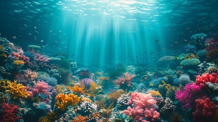 Fototapeta na wymiar Underwater coral reef teeming with life, colorful and mysterious world