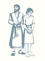 Vector drawing. Slave sold in the market