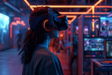 Obraz premium VR Descriptive Mixed Virtual Reality Goggles for Optic. Augmented reality Glasses Travel accessories. Future Technology Observation Headset Gadget and Virtual Reality Rehabilitation Wearable Equipment