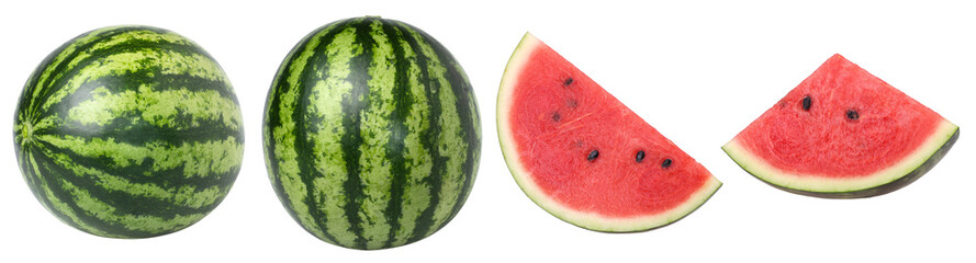 Watermelon, half and slice isolated, transparent PNG, PNG format, collection, set
