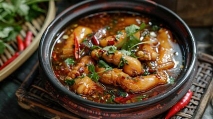 Chicken feet soup, traditional Thai food Chicken feet soup that is hot and spicy.