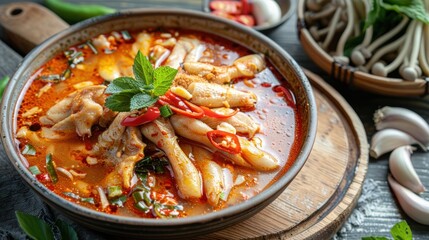 Chicken feet soup, traditional Thai food Chicken feet soup that is hot and spicy.