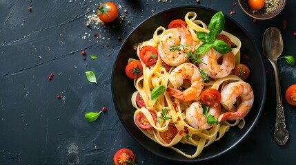Fettuccine Pasta with Shrimp, Tomatoes and Herbs