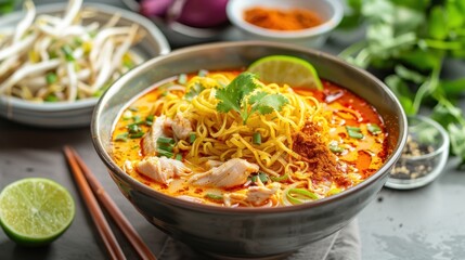 Northern Thai style khao soi, chicken noodle soup recipe