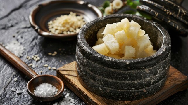 Japanese food Tororo Grind Chinese yam in a mortar.