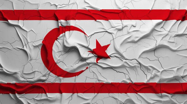 Close-Up of a Wrinkled and Cracked Old Turkish Republic of Northern Cyprus Flag