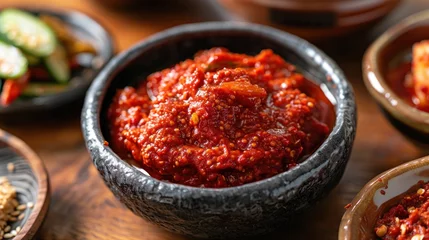 Papier Peint photo Piments forts Korean gochujang (red chili paste), a spicy and sweet condiment in Korean cuisine.