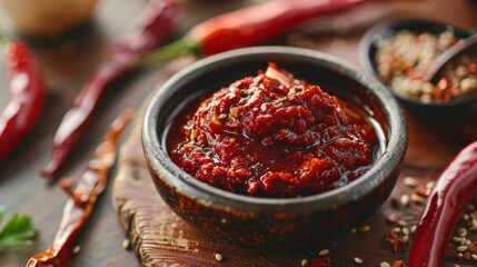 Korean gochujang (red chili paste), a spicy and sweet condiment in Korean cuisine. - obrazy, fototapety, plakaty