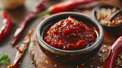 Rolgordijnen Korean gochujang (red chili paste), a spicy and sweet condiment in Korean cuisine. © somchai20162516