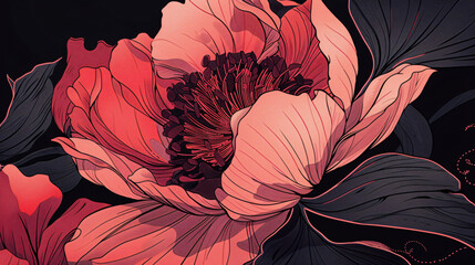 Beautiful abstract peony rose floral illustration