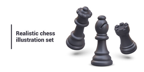Set of realistic chess pieces in different positions. Effect of movement, attack