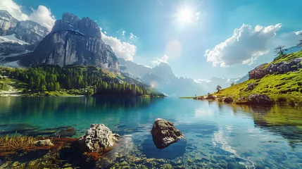 Foto op Canvas Beautiful landscape of Alps mountain and lake on a s © Hassan