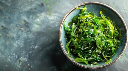 Seaweed salad in a bowl on the table