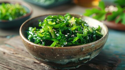 Obraz na płótnie Canvas Seaweed salad in a bowl on the table