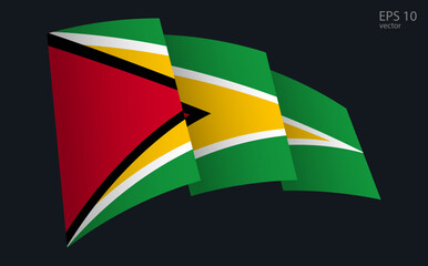 Waving Vector flag of Guyana. National flag waving symbol. Banner design element.
