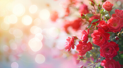 Beautiful red spray roses blurred background 