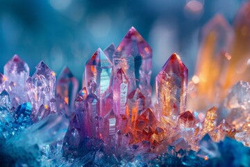 Growth of crystals in a solution, materials science, close-up view - obrazy, fototapety, plakaty