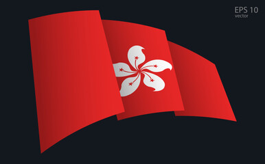 Waving Vector flag of Hong Kong. National flag waving symbol. Banner design element.
