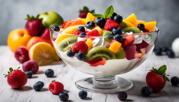 Armonia Fruttuosa- Insalata di Frutta Variopinta con Yogurt e Crema Montata