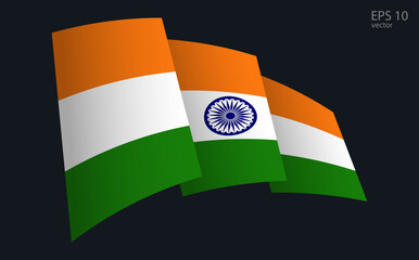 Waving Vector flag of India. National flag waving symbol. Banner design element.
