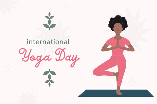 International yoga day background. African American woman