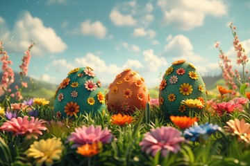 Obraz na płótnie Canvas easter eggs in grass