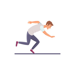 Fall accident of fast running man, young male character walking in hurry vector illustration