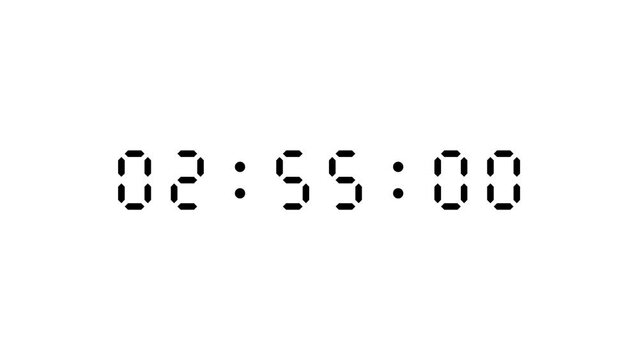 3 minute countdown digital timer on white background