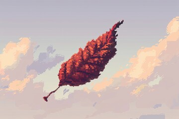 single red leaf, tinged with orange, twirls gracefully in the vastness of the amethyst night