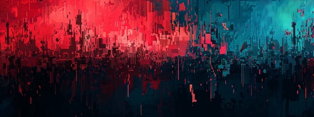 pixel art, glitch effect , background texture, red blue - obrazy, fototapety, plakaty
