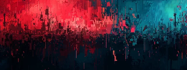 Fotobehang pixel art, glitch effect , background texture, red blue © paisorn