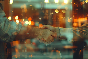 Shaking hands with another person. Concept: Deal done or agreement made.Ai