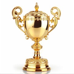 Fototapeta na wymiar Elegant Golden Trophy Cup Isolated on White, Symbolizing Achievement, Victory, and Success