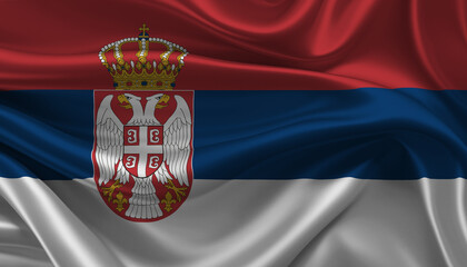 Bright and Wavy Republic of Serbia Flag Background