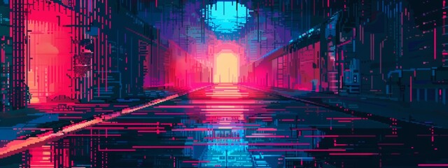 pixel art, glitch effect , background texture, red blue