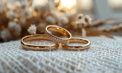Beautiful golden rings in professional studio lighting