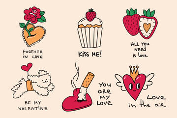 valentines flash tatto with hearts. old school tattoo funny stickers
