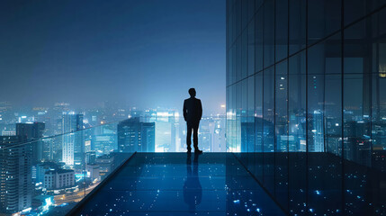 Businessman standing at transparent glass floor on r