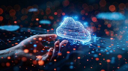 Businessman touches Cloud computing Concept. Futuris - obrazy, fototapety, plakaty
