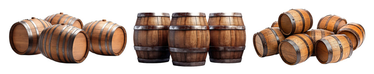 Obraz premium Set of wooden oak barrels cut out
