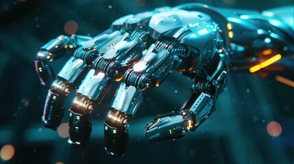 Businessman's robot hand, futuristic artificial intelligence AI technology revolution, development, 3D rendering graphics